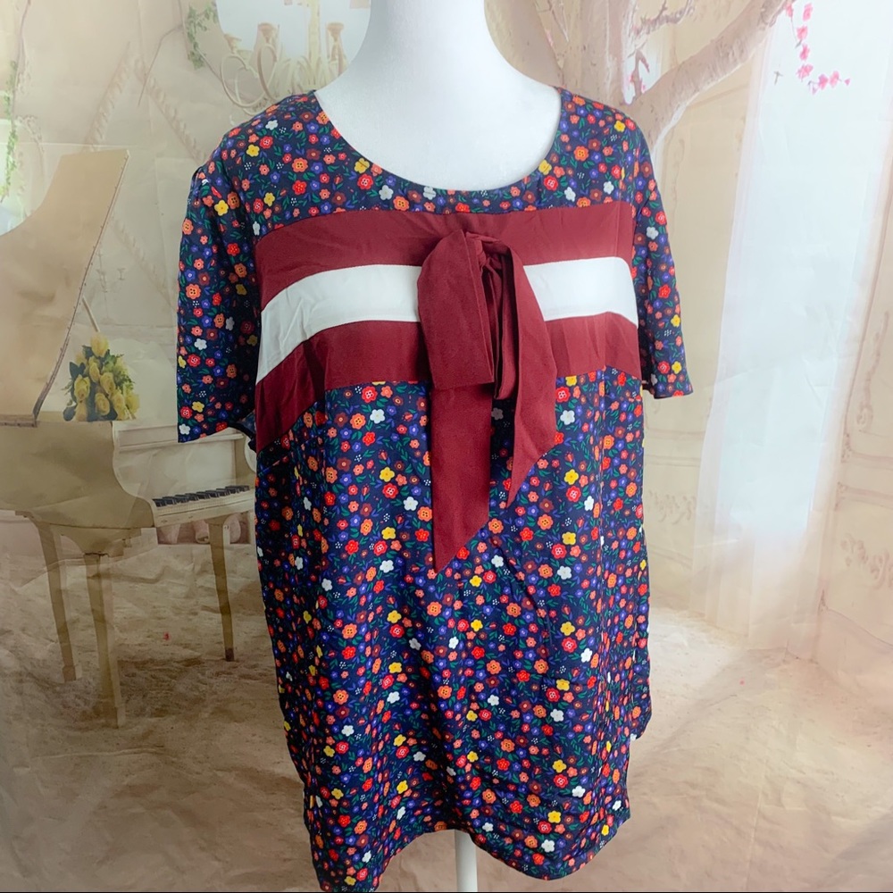 NEW Eloquii Paisley Floral print tie Blouse